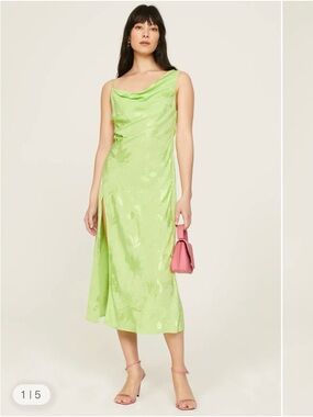 For Love & Lemons Lime Green Satin Cowl Midi Dress
